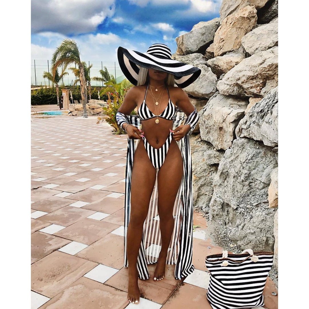 striped split swimsuit